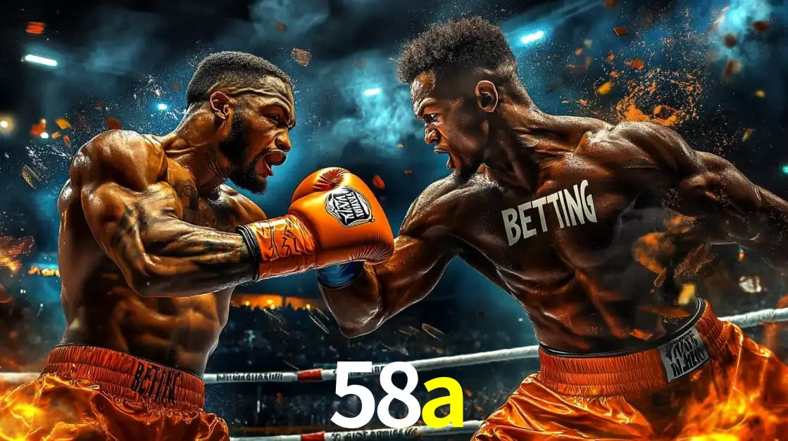 Dois boxeadores em uma luta intensa e explosiva, representando a adrenalina e as oportunidades de apostas em esportes de combate disponíveis na plataforma 58a.