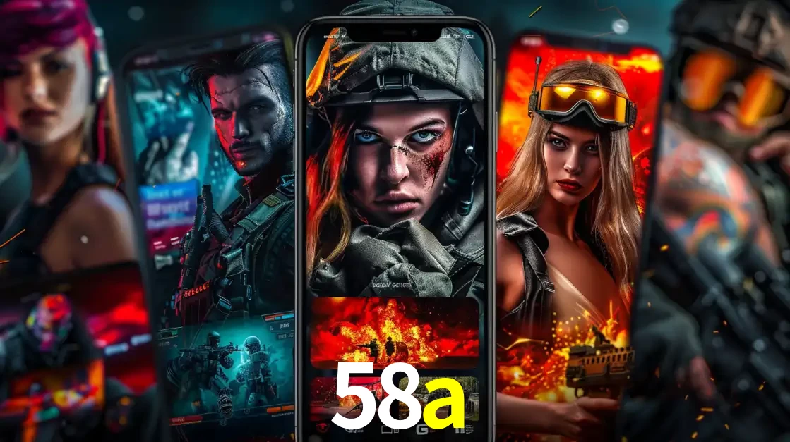 Montagem de telas de celular mostrando diversos personagens, masculinos e femininos, de um jogo de tiro, ilustrando a diversidade de equipes de e-sports para apostar no 58a.