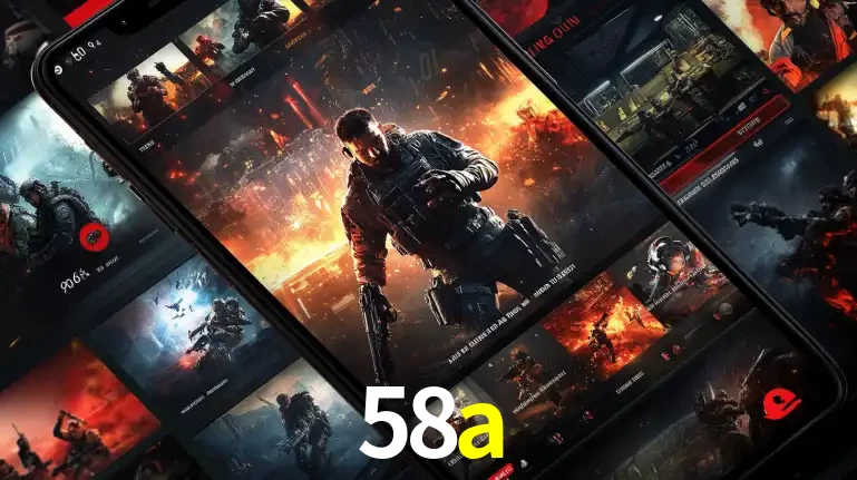 Tela de um celular exibindo uma galeria de jogos de tiro com temática militar, mostrando a variedade de e-sports disponíveis para apostas na plataforma de entretenimento 58a.