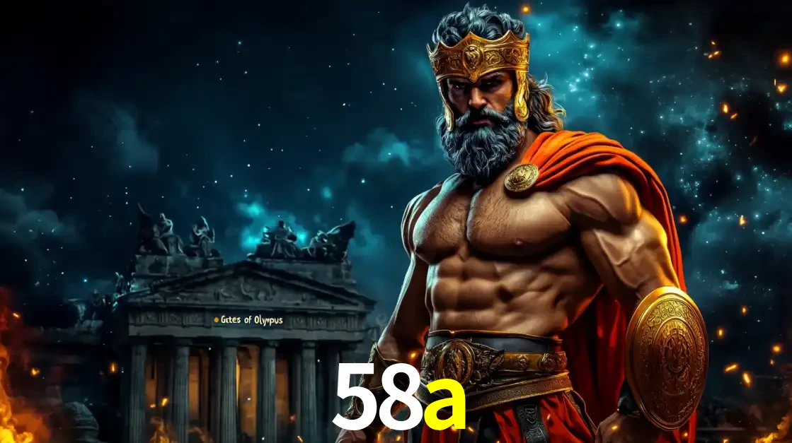 O poderoso Zeus do jogo de slot Gates of Olympus em frente ao seu templo, pronto para lançar multiplicadores divinos e prêmios épicos no cassino online 58a.