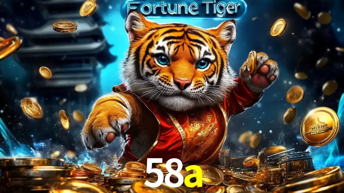 Imagem promocional do jogo de slot Fortune Tiger, com um tigre majestoso em traje tradicional cercado por uma fortuna em moedas de ouro, disponível agora no cassino 58a.